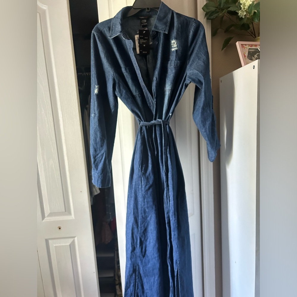 Long denim dress with splits on the side